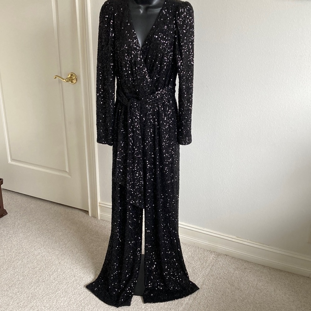 Antonio Melani Black Sequin Tie-Waist Jumpsuit